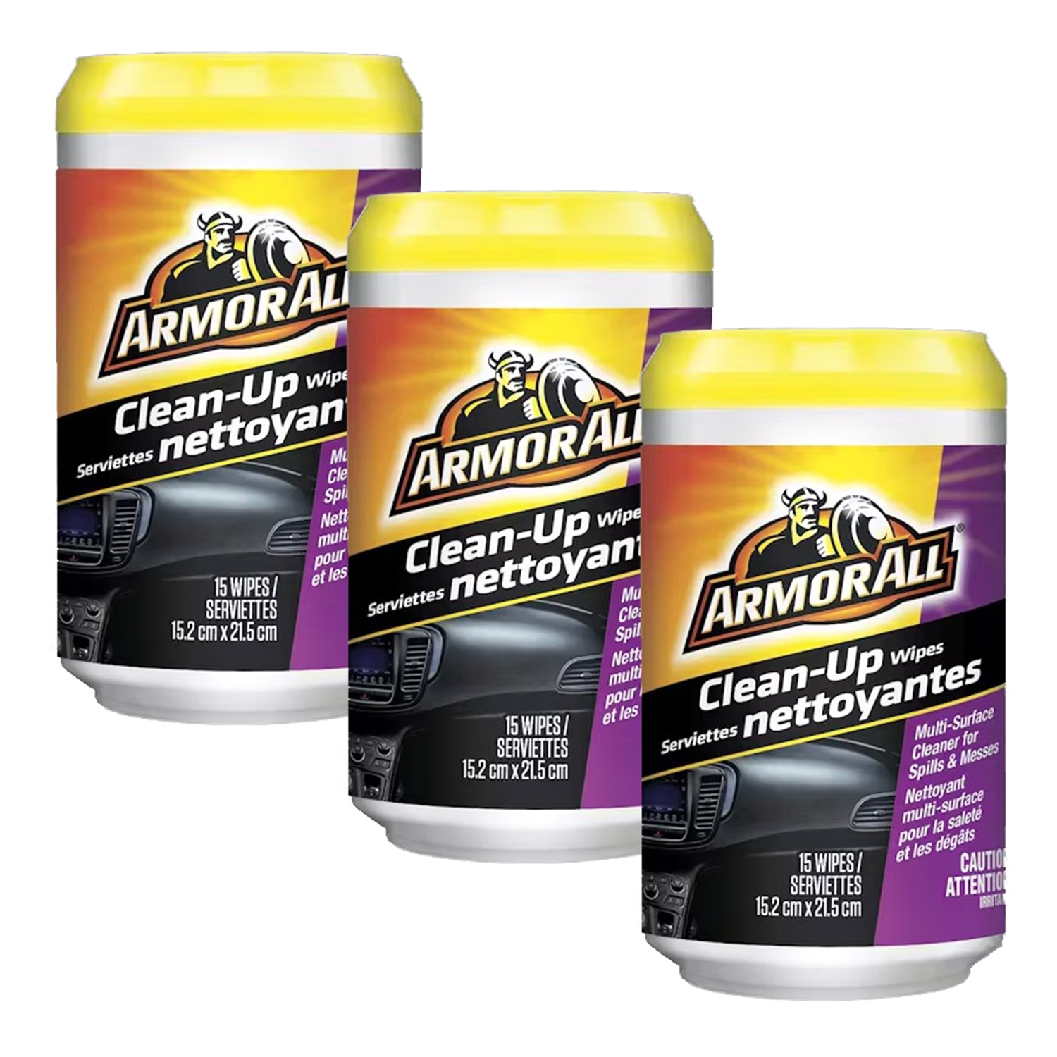 ArmorAll - Ensemble de 3 Boites de 15 Lingettes Nettoyante Tout-Usage pour Voiture, Non-Pelucheux