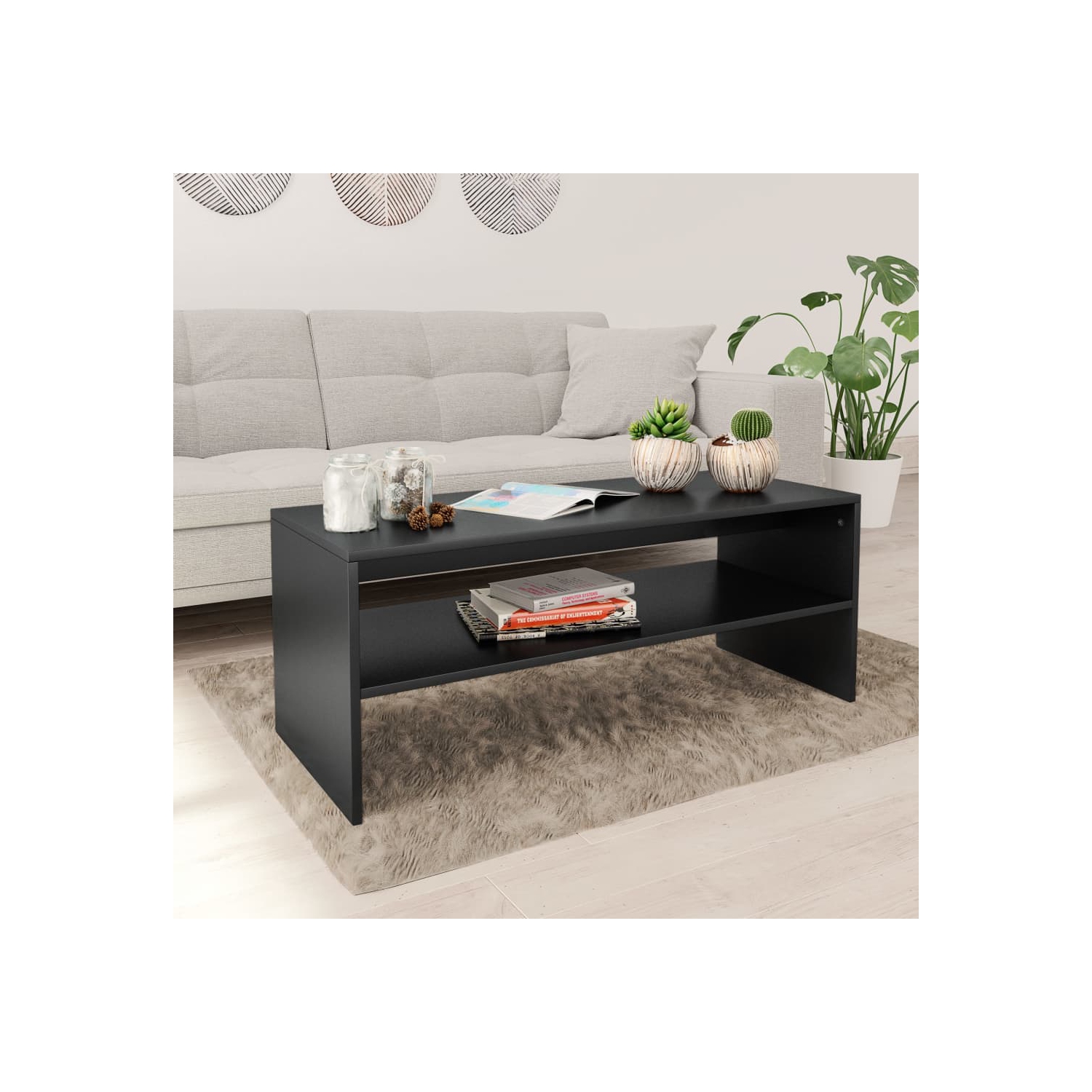 vidaXL Coffee Table Black 39.4"x15.7"x15.7" Chipboard