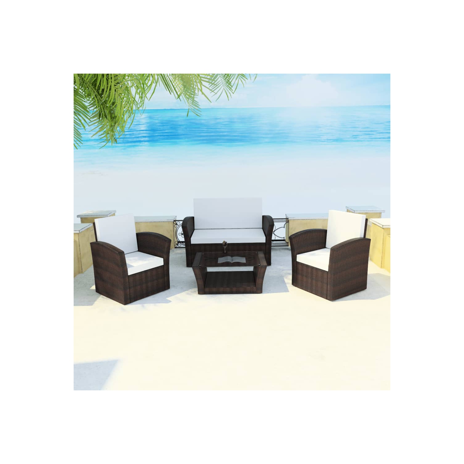 vidaXL 4 Piece Patio lounge set with Cushions Poly Rattan Brown