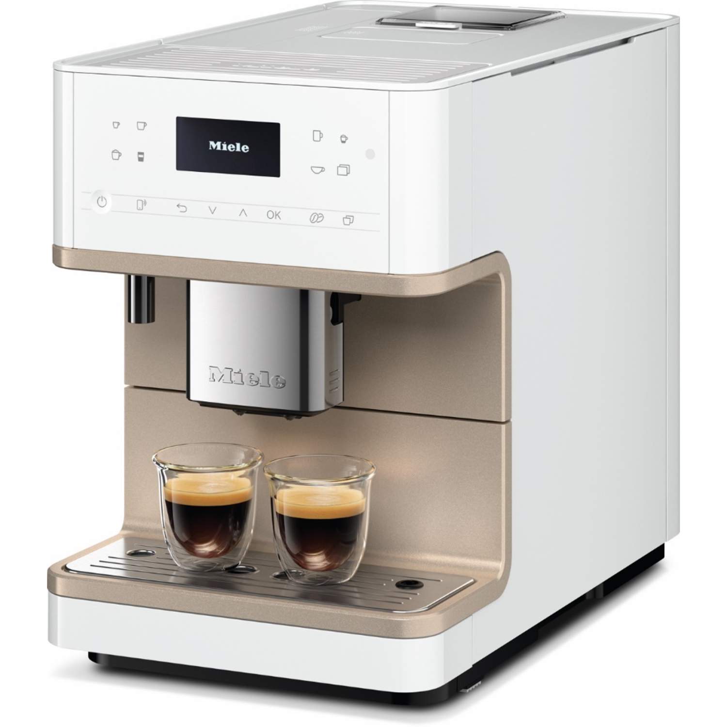 Miele CM 6360 Milk Perfection Countertop Coffee Machine - Lotus White with Clean Steel Metallic Finish - 2 Year Warranty
