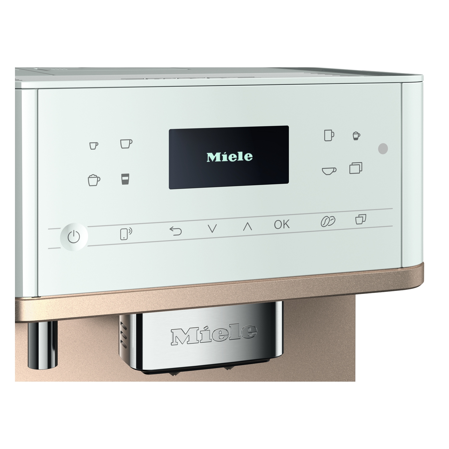 Miele CM 6360 Milk Perfection Countertop Coffee Machine - Lotus White with Clean Steel Metallic Finish - 2 Year Warranty