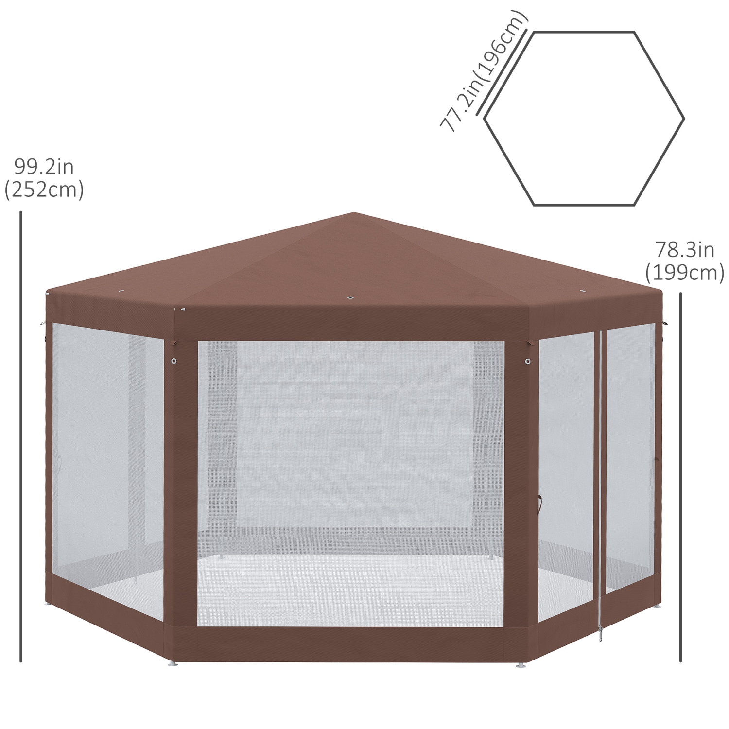 Outsunny 13' x 11' Hexagonal Party Tent, Canopy Tent with Nettings, Zipped Doors for Garden, Patio, Outdoor, Brown