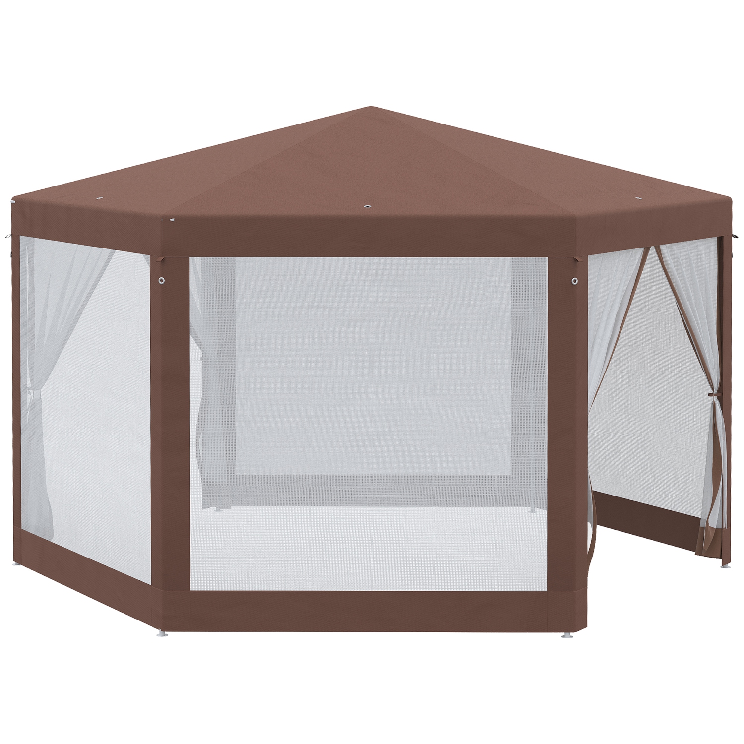 Outsunny 13' x 11' Hexagonal Party Tent, Canopy Tent with Nettings, Zipped Doors for Garden, Patio, Outdoor, Brown