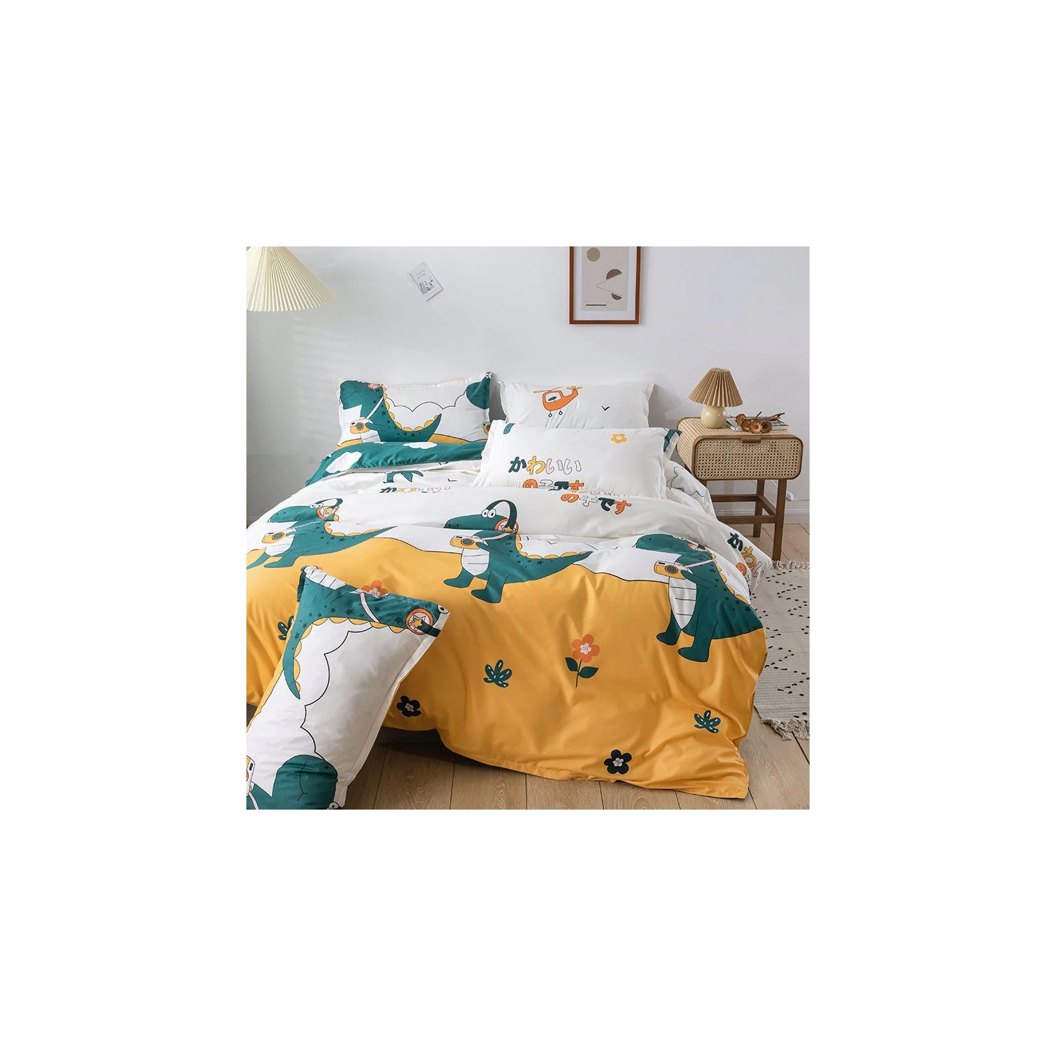 4 Pc Kids Designer Green / Yellow Bedding Set 1 Housse de couette QUEEN Bedding Set avec 1 drap de lit avec 2 housses de taie d’oreiller [LIVRAISON
