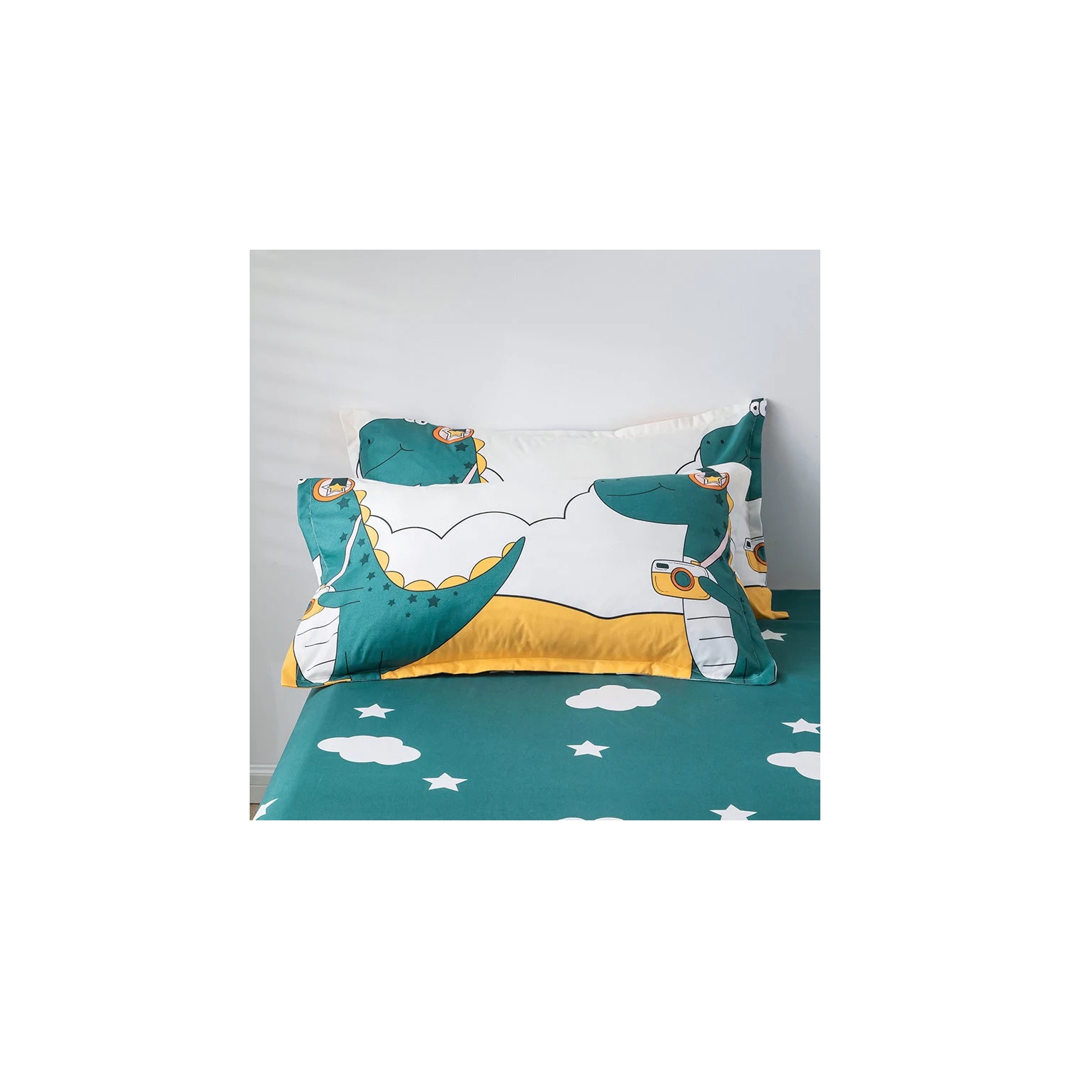 4 Pc Kids Designer Green / Yellow Bedding Set 1 Housse de couette QUEEN Bedding Set avec 1 drap de lit avec 2 housses de taie d’oreiller [LIVRAISON