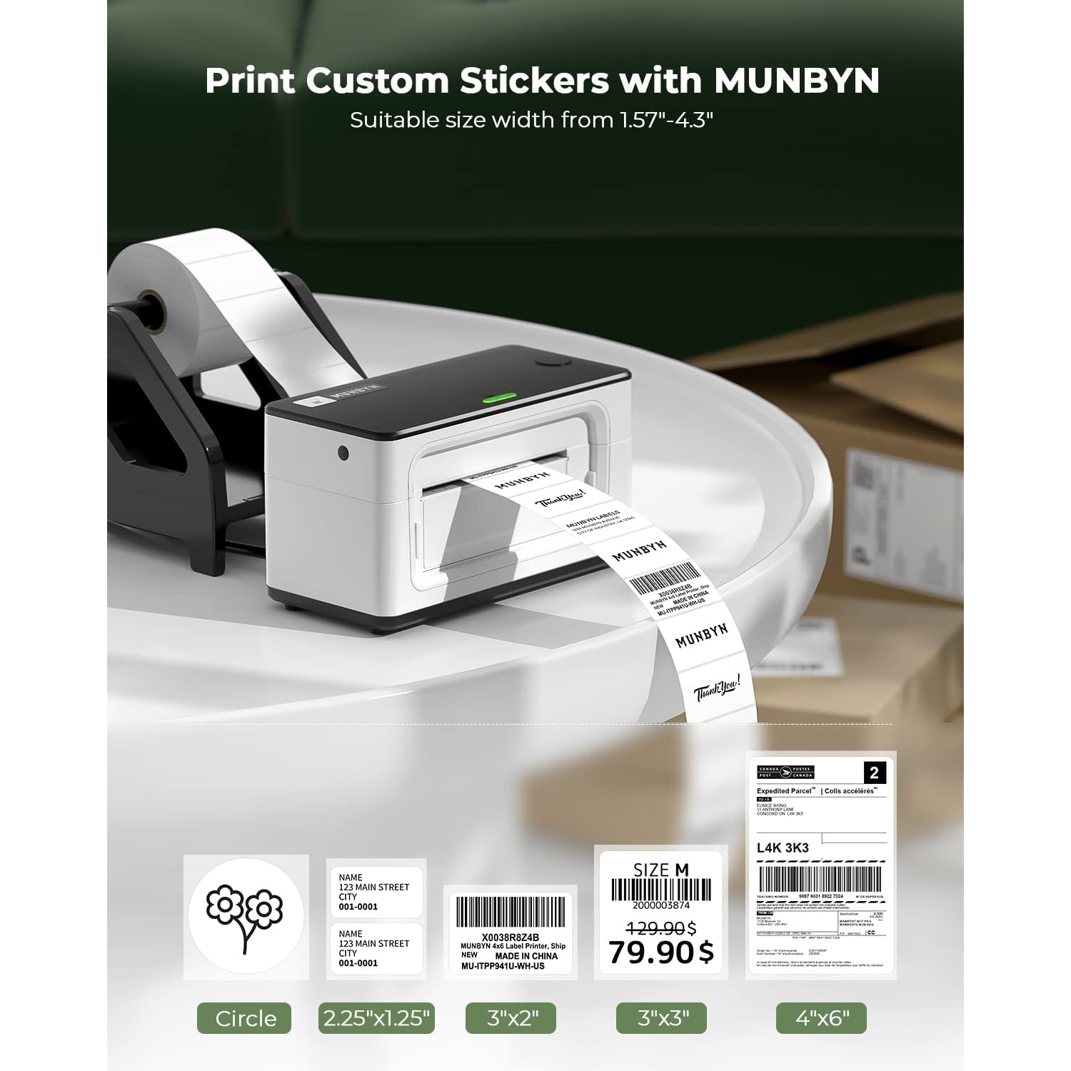 MUNBYN Imprimante d'étiquettes Thermique 4x6, Imprimante