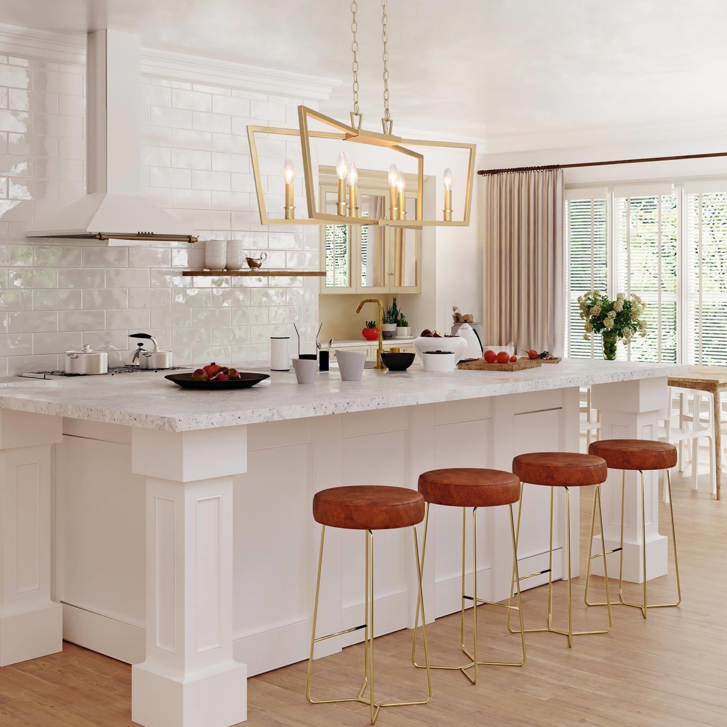 Modern Gold Kitchen Candlestick Chandelier, 28.5 in. 6-Light Kitchen Island Chandelier Light for Living and Dining Room