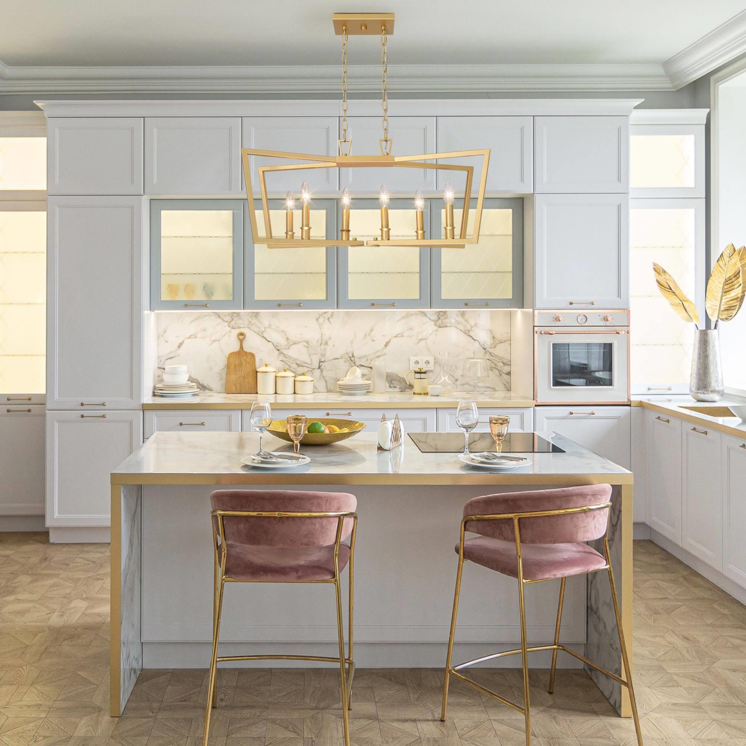 Modern Gold Kitchen Candlestick Chandelier, 28.5 in. 6-Light Kitchen Island Chandelier Light for Living and Dining Room