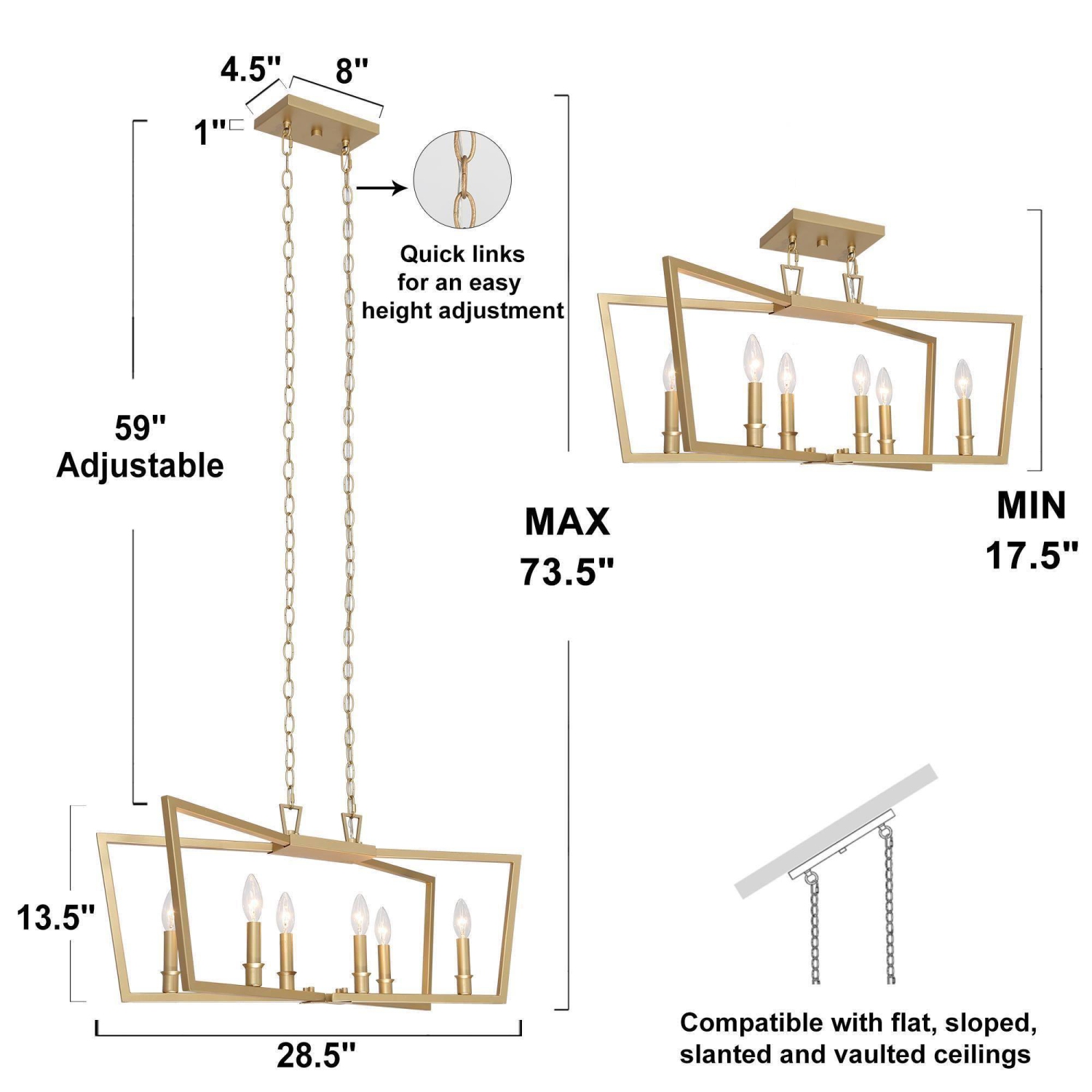 Modern Gold Kitchen Candlestick Chandelier, 28.5 in. 6-Light Kitchen Island Chandelier Light for Living and Dining Room