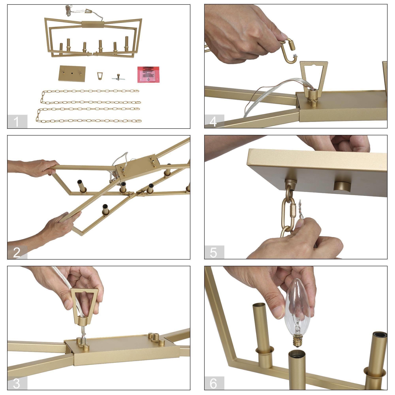 Modern Gold Kitchen Candlestick Chandelier, 28.5 in. 6-Light Kitchen Island Chandelier Light for Living and Dining Room