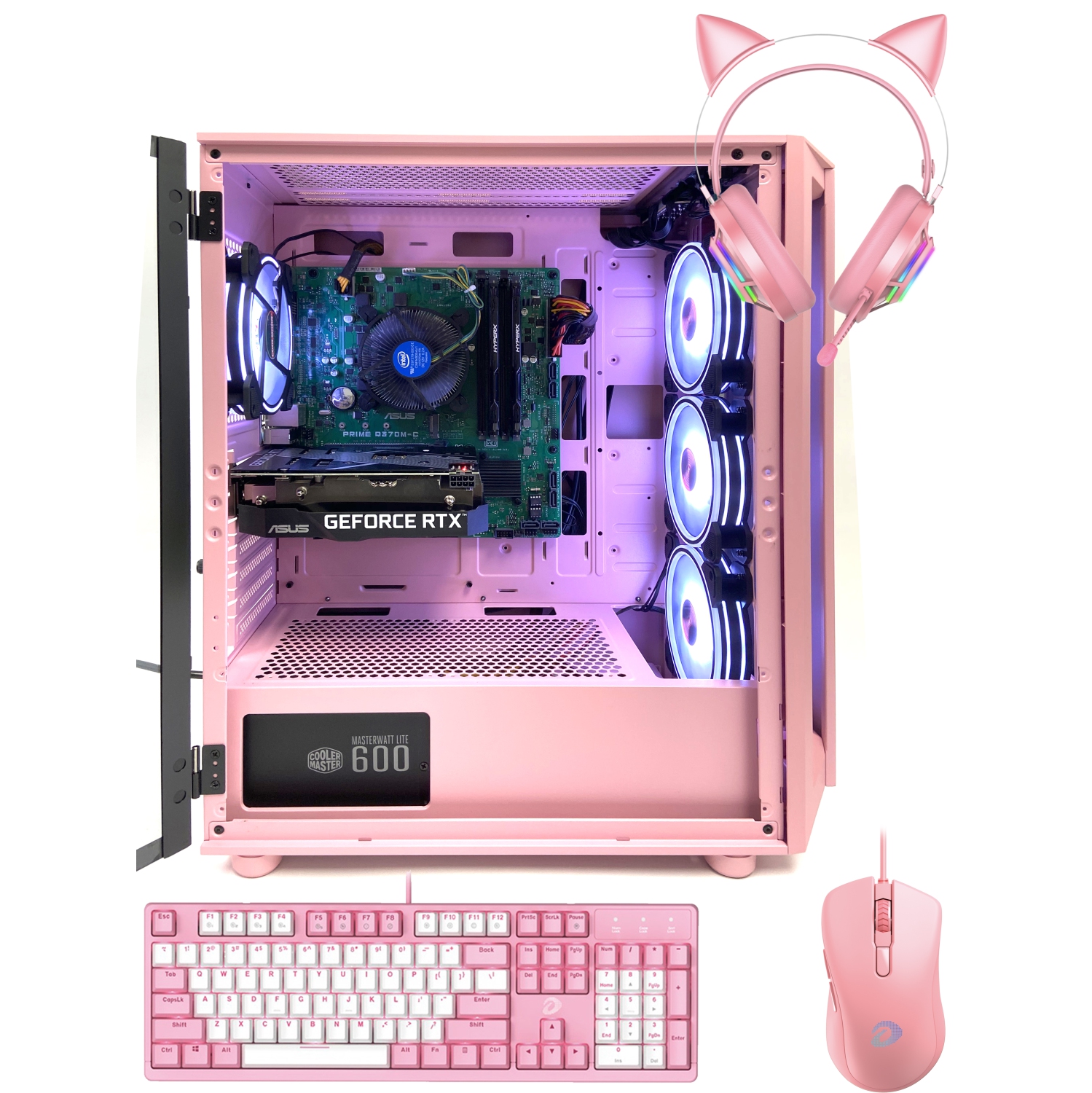 Gaming Pink Setup Desktop Tower PC AMD Ryzen 7 5700G 32 GB RAM + 1TB SSD Windows 11 GTX 1660 , Keyboard, Mouse, Headset