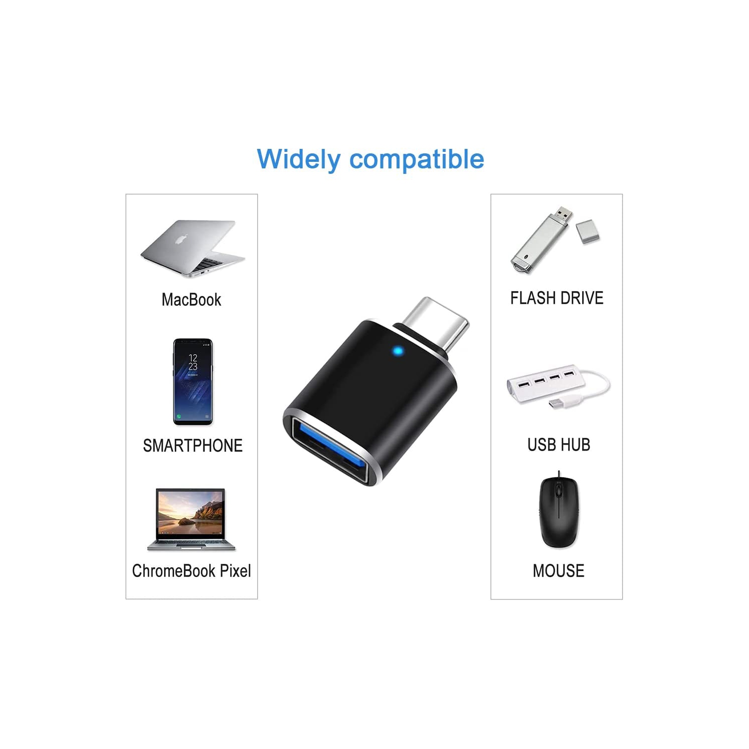 Adaptateur USB C vers USB, USB C mâle vers USB 3,0 femelle OTG Connecteur haute vitesse Compatible avec Google Pixel Chromebook Samsung Galaxy S10/S9