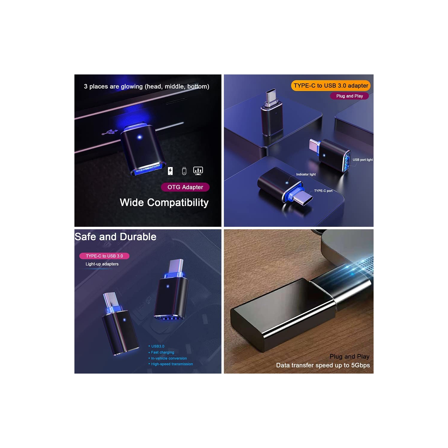 Adaptateur USB C vers USB, USB C mâle vers USB 3,0 femelle OTG Connecteur haute vitesse Compatible avec Google Pixel Chromebook Samsung Galaxy S10/S9