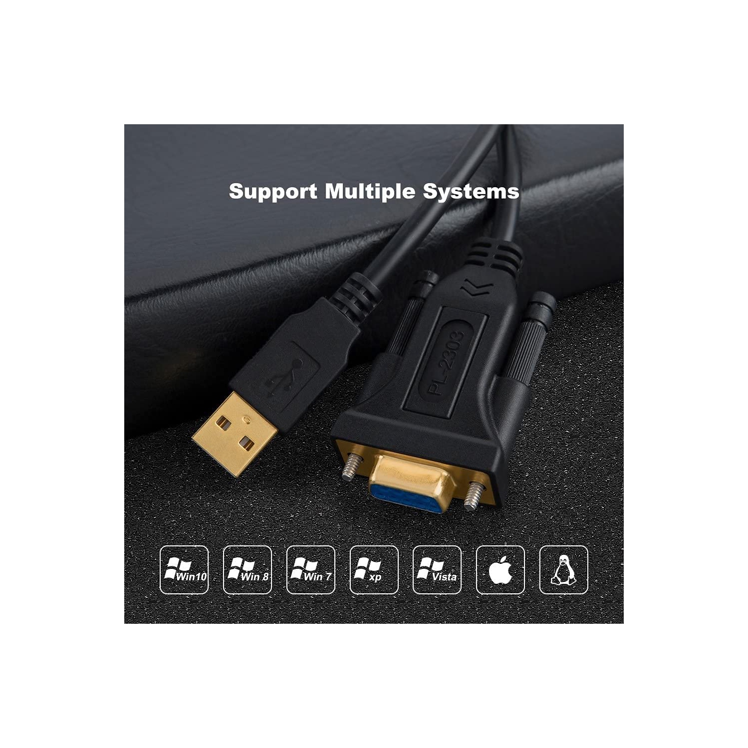 Adaptateur USB vers RS232 avec jeu de puces PL2303, câble convertisseur série DB9 plaqué or 10 pi USB 2.0 mâle vers RS232 femelle pour Windows 10,