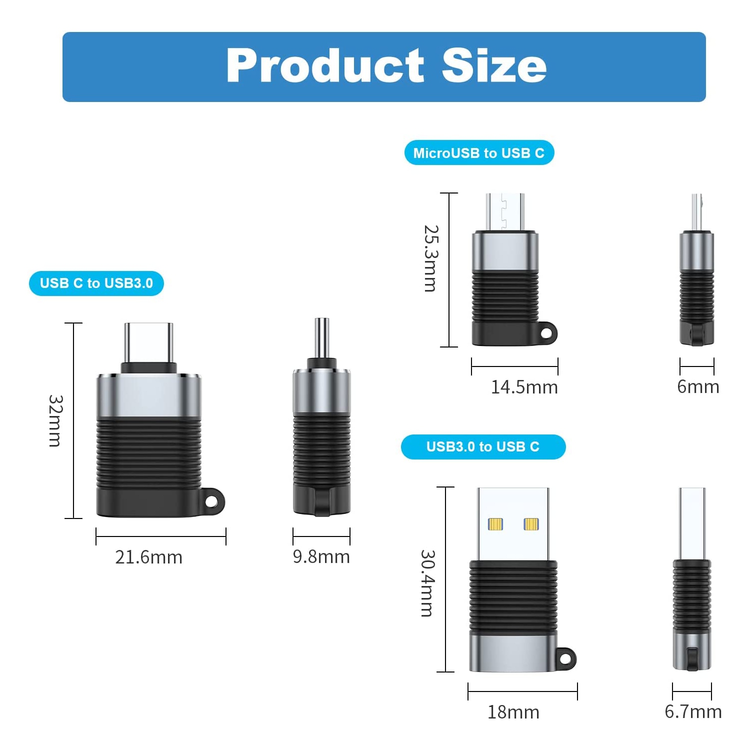 Adaptateur USB-C, connecteur de convertisseur micro USB mâle vers USB-C femelle, USB 3.0 mâle vers USB-C femelle, connecteur de convertisseur USB-C
