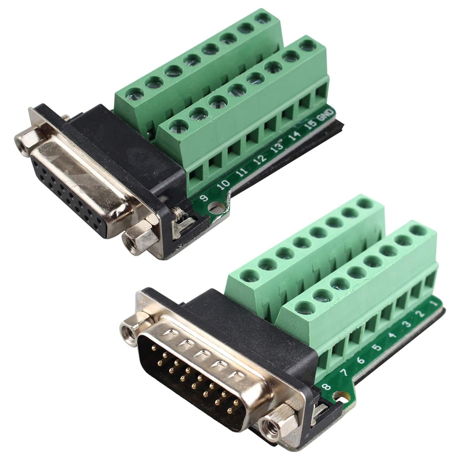 F DB15 connecteur D-SUB mâle et femelle Adaptateur 15 broches 2 rangs, carte de dérivation DB15 connecteur à la borne de câblage libre de filage