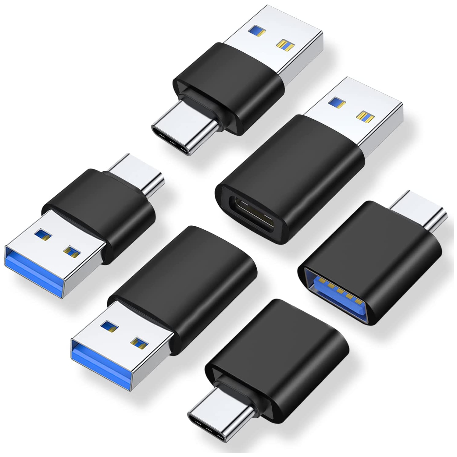 A USB C Adapter, USB A Male to USB C Male, USB 3.0 Male to USB C Female, USB Type-C Male to USB 3.0 Female Converter Connector (Black)