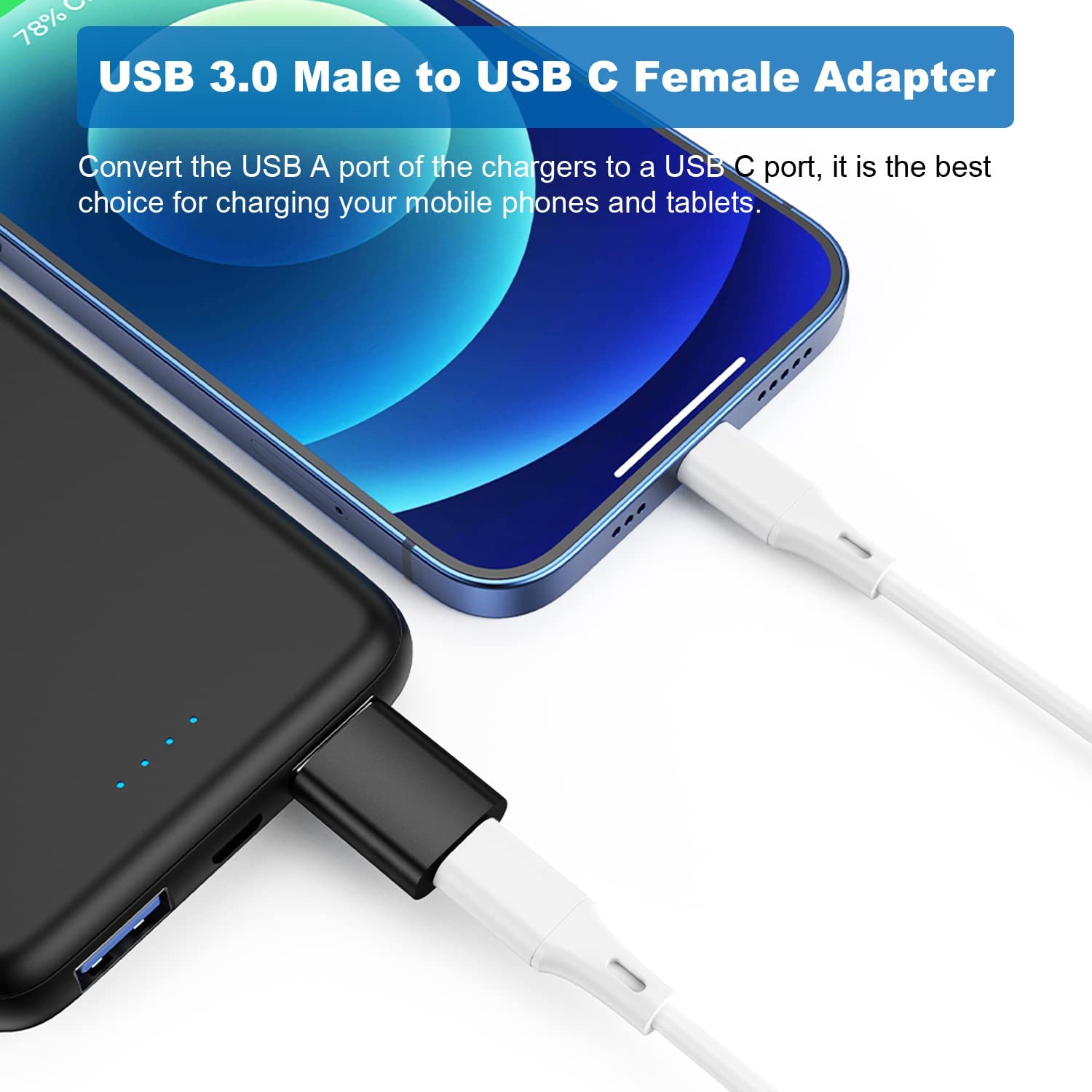 A USB C Adapter, USB A Male to USB C Male, USB 3.0 Male to USB C Female, USB Type-C Male to USB 3.0 Female Converter Connector (Black)