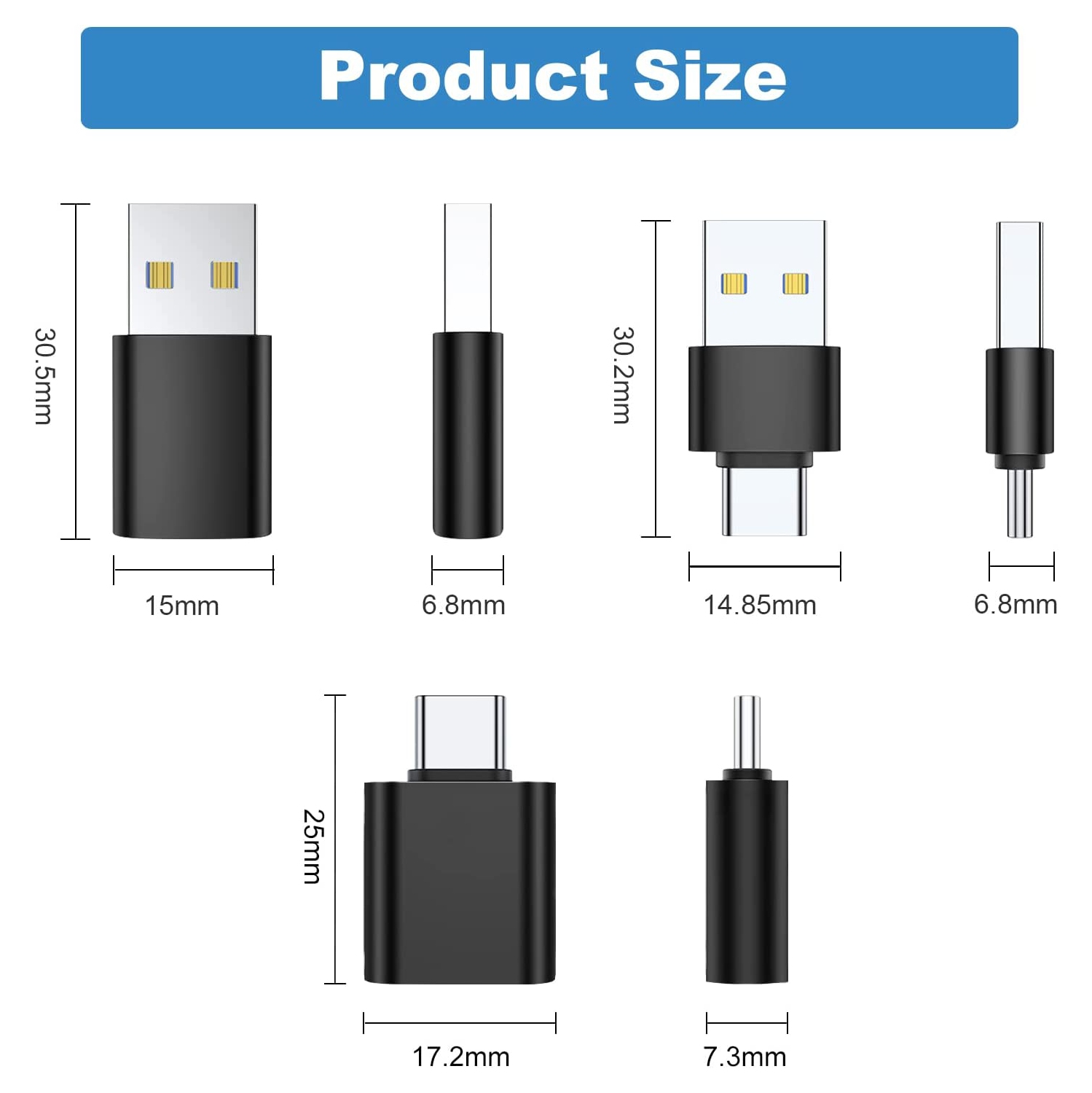 A USB C Adapter, USB A Male to USB C Male, USB 3.0 Male to USB C Female, USB Type-C Male to USB 3.0 Female Converter Connector (Black)