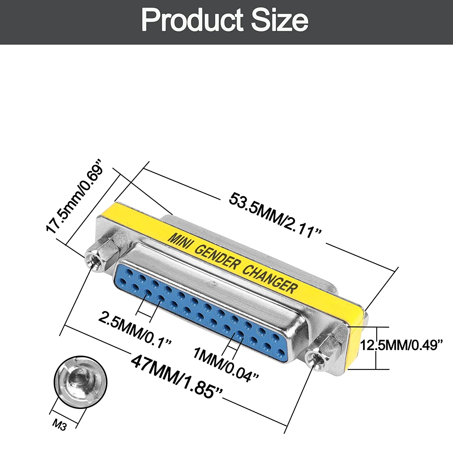 M DB25 25 Pin Gender Changer D-SUB 25Pin Coupler Serial Cable Gender Changer RS232 VGA Adapter Connetor for Applications Pack of 2
