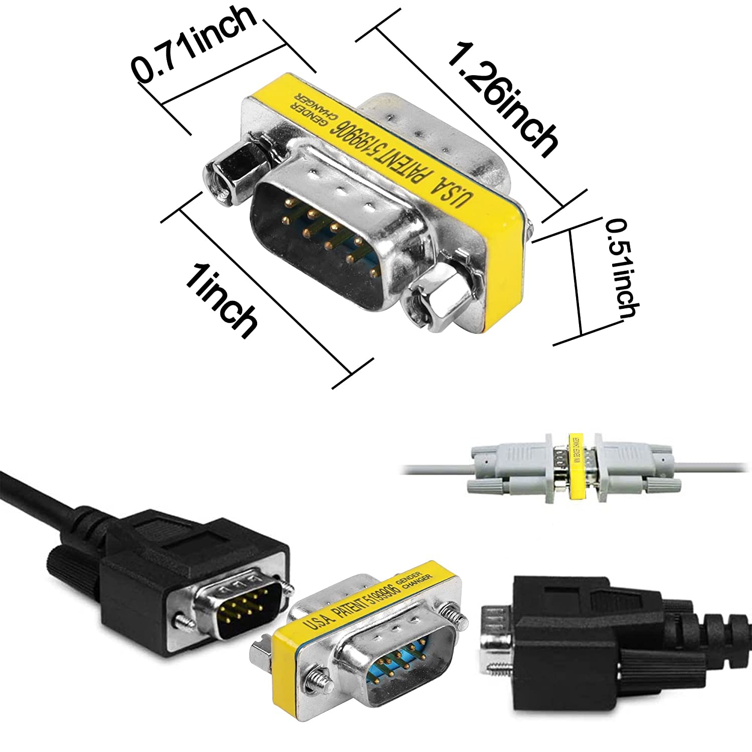 M DB9 Gender Changer D-SUB 9 Pin RS-232 Connector Serial Port Cable Coupler Adapter for Serial Applications-4Pcs