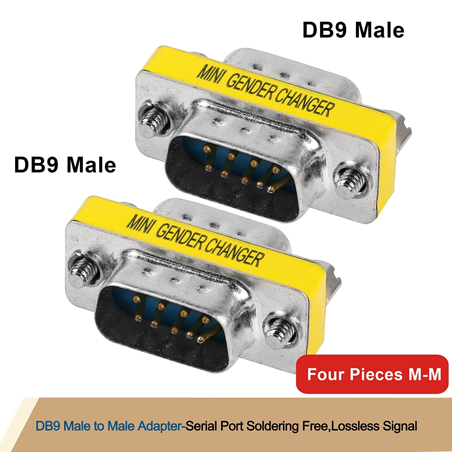 M DB9 Gender Changer D-SUB 9 Pin RS-232 Connector Serial Port Cable Coupler Adapter for Serial Applications-4Pcs
