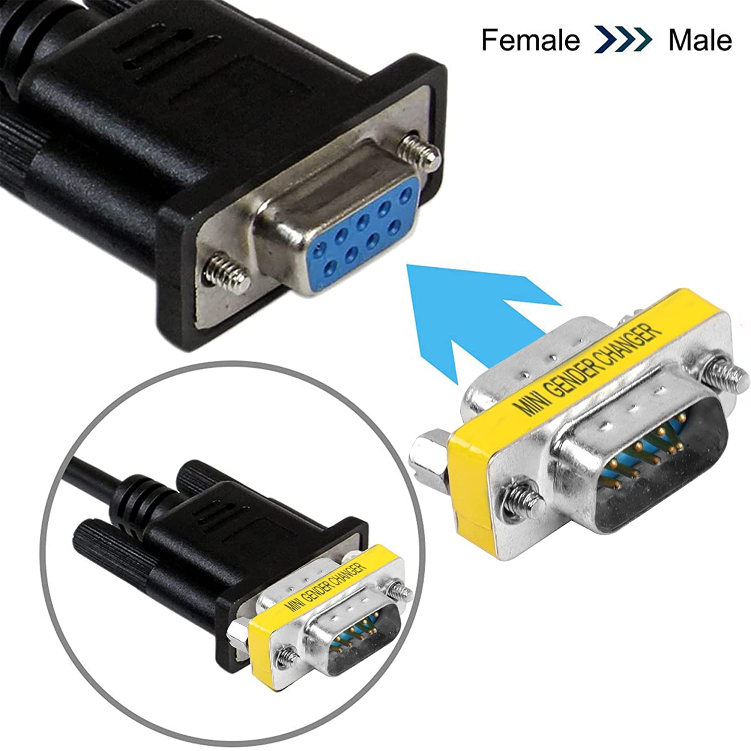 M DB9 Gender Changer D-SUB 9 Pin RS-232 Connector Serial Port Cable Coupler Adapter for Serial Applications-4Pcs