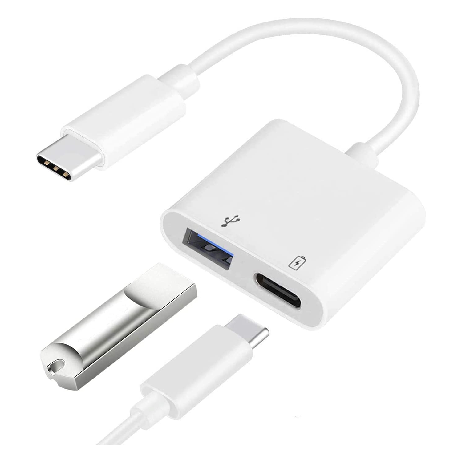 USB C OTG Adapter with Power, 2 in 1 USB C to USB Female with 60W PD Charging Port Adapter Compatible with Galaxy S21/S20/S20+, LG V40/30, Google Pixel 5/4/4XL, Google Chromecast w