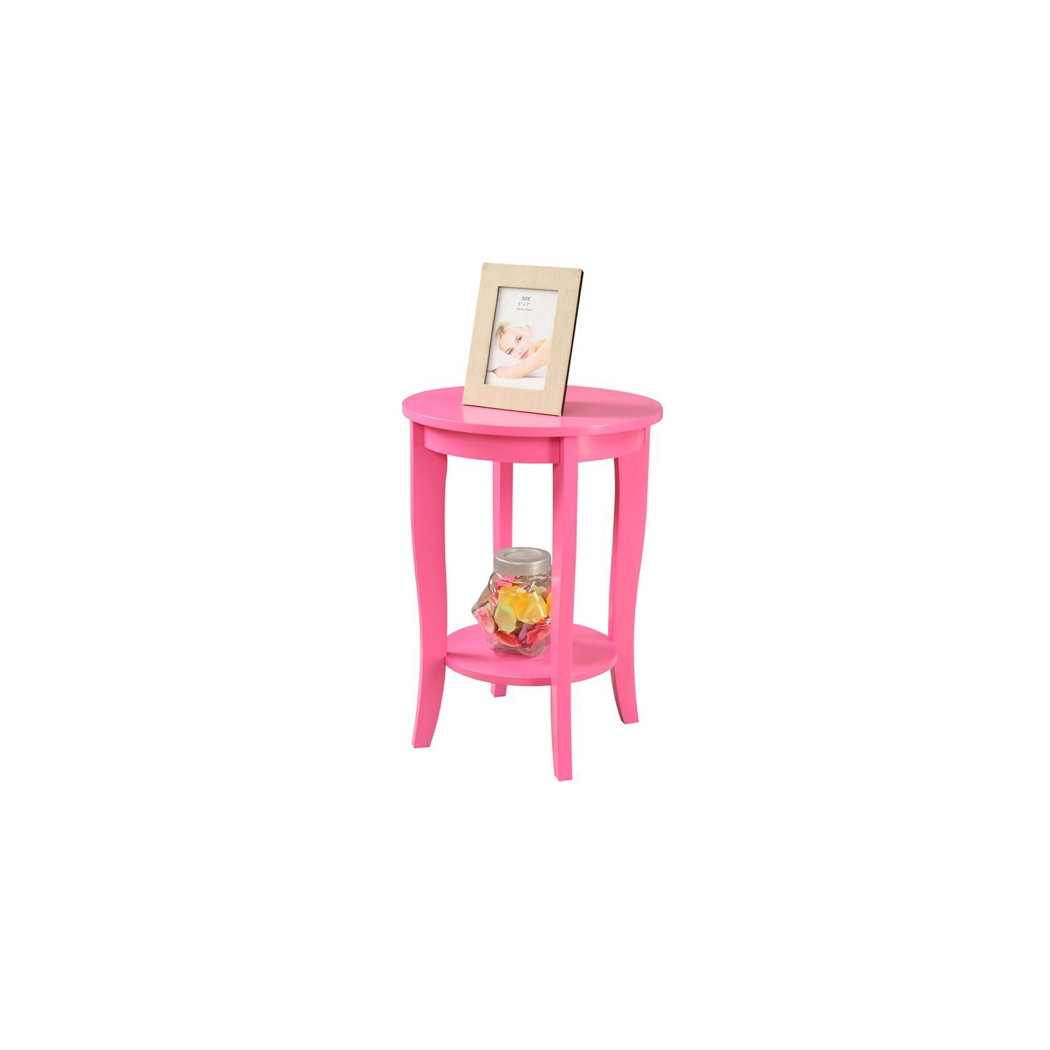 Convenience Concepts American Heritage Round End Table in Pink Wood Finish