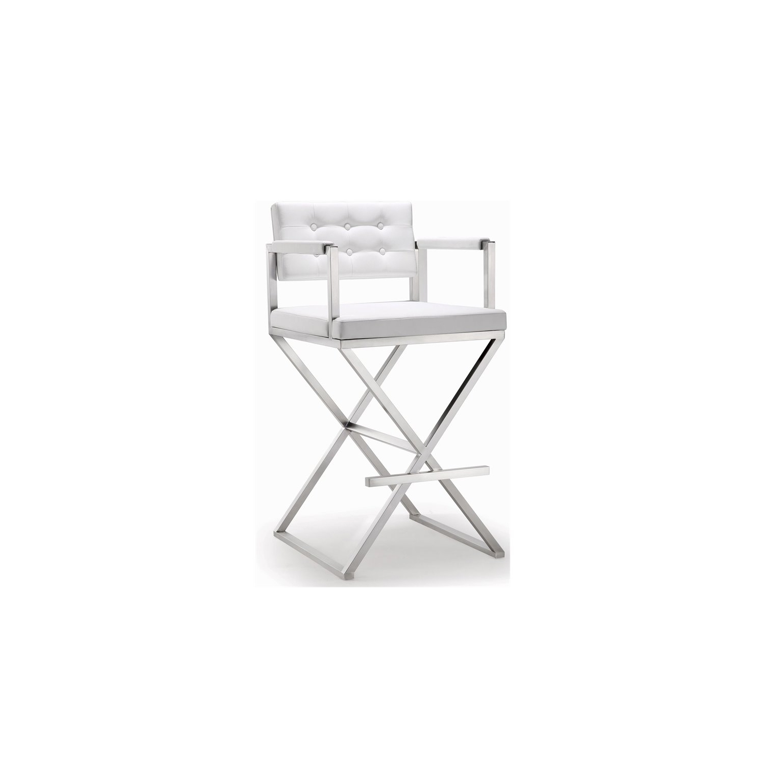 TOV Furniture Director 30" Stainless Steel/Fabric Bar Stool in White