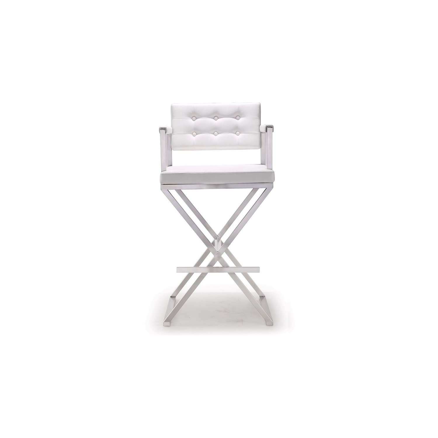 TOV Furniture Director 30" Stainless Steel/Fabric Bar Stool in White