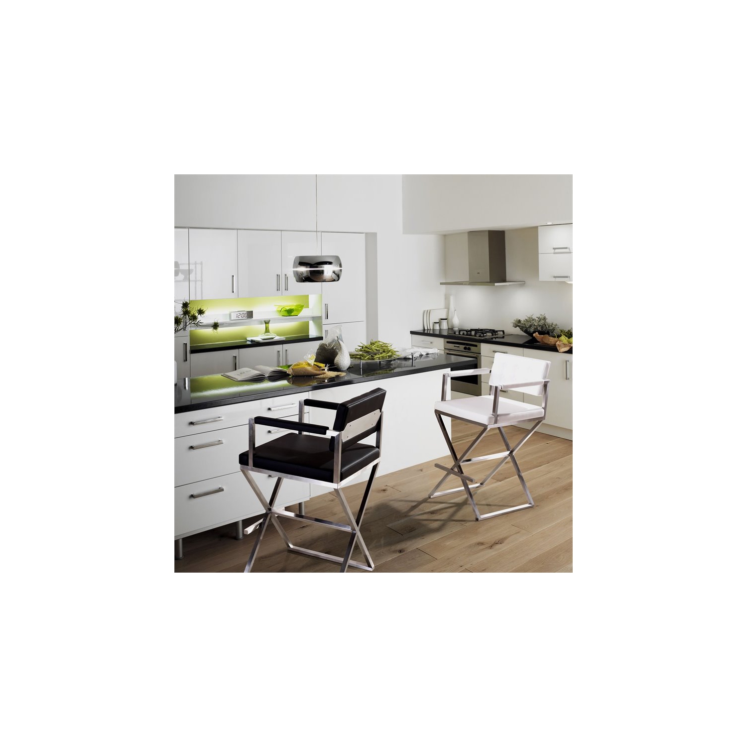 TOV Furniture Director 30" Stainless Steel/Fabric Bar Stool in White