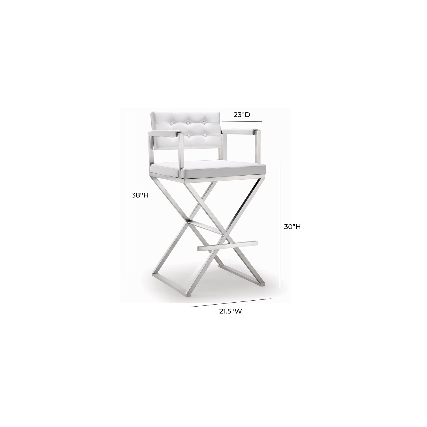 TOV Furniture Director 30" Stainless Steel/Fabric Bar Stool in White