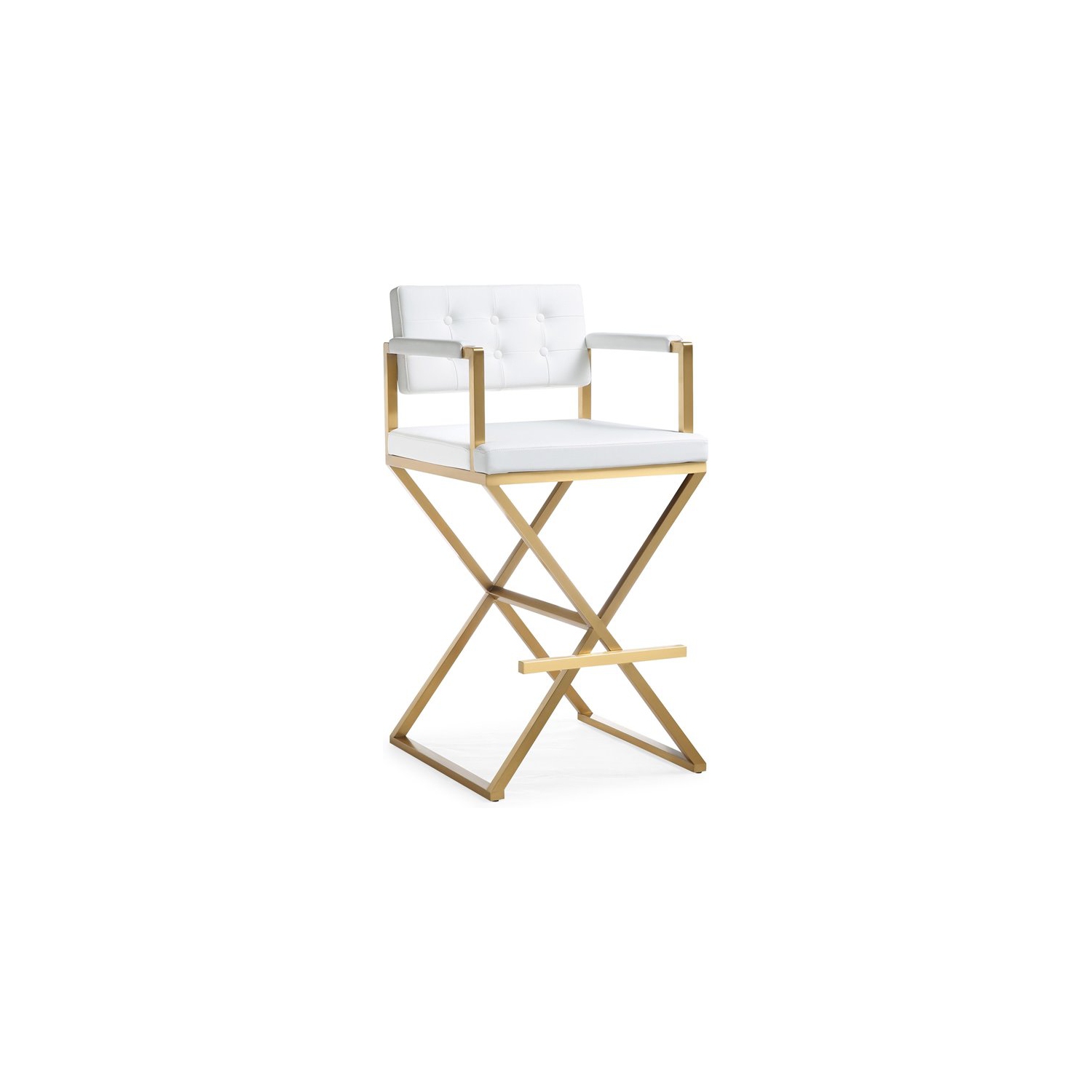 TOV Furniture Director 30" Steel/Fabric Bar Stool in White/Gold