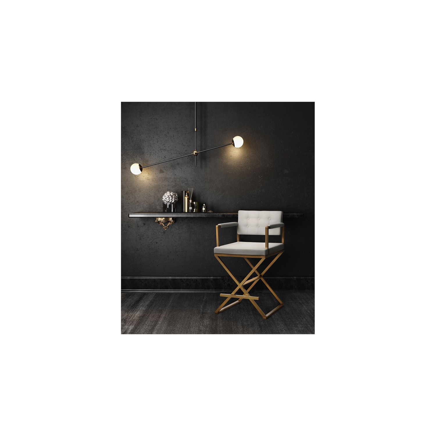 TOV Furniture Director 30" Steel/Fabric Bar Stool in White/Gold