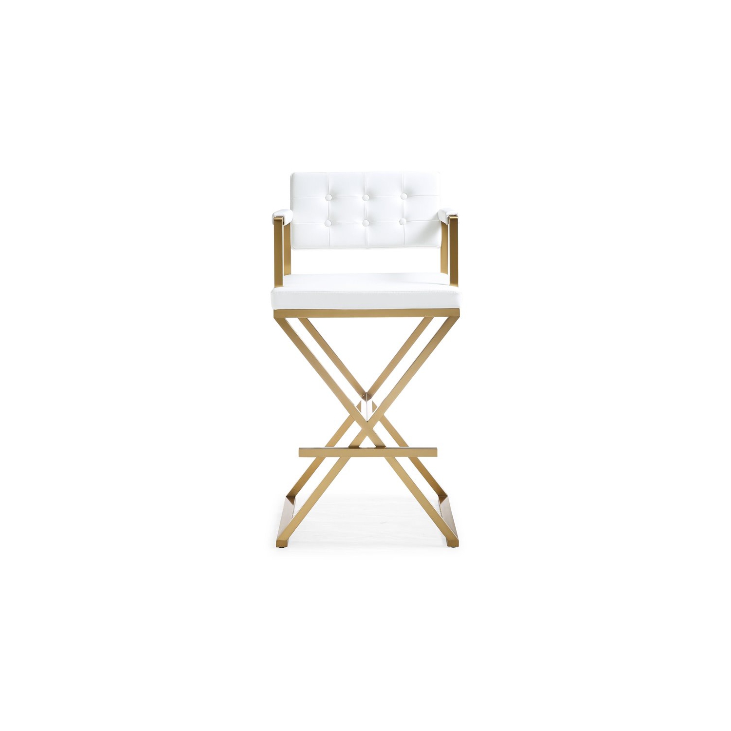 TOV Furniture Director 30" Steel/Fabric Bar Stool in White/Gold