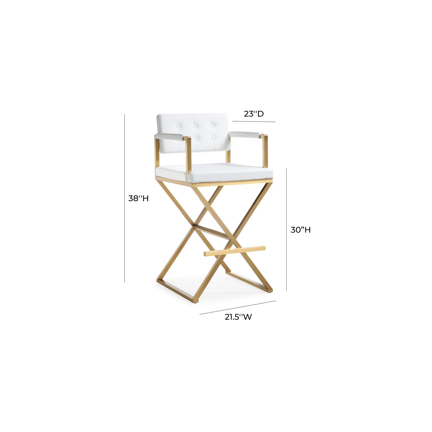TOV Furniture Director 30" Steel/Fabric Bar Stool in White/Gold