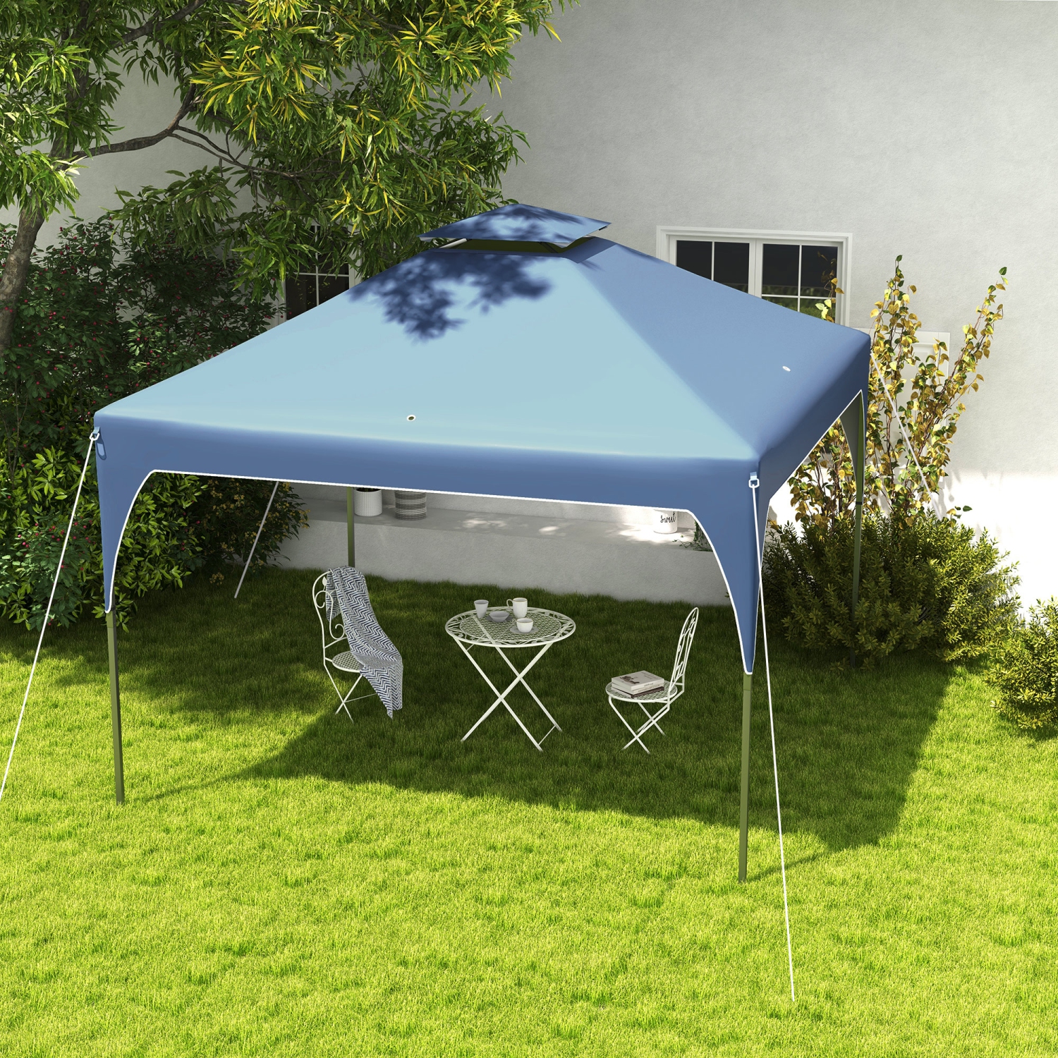 Outsunny 10'x10' Pop Up Canopy, Easy Set Up Party Tent with 2 Tier Vented Roof and Carrying Bag for Outdoor, Garden, Camping, Blue