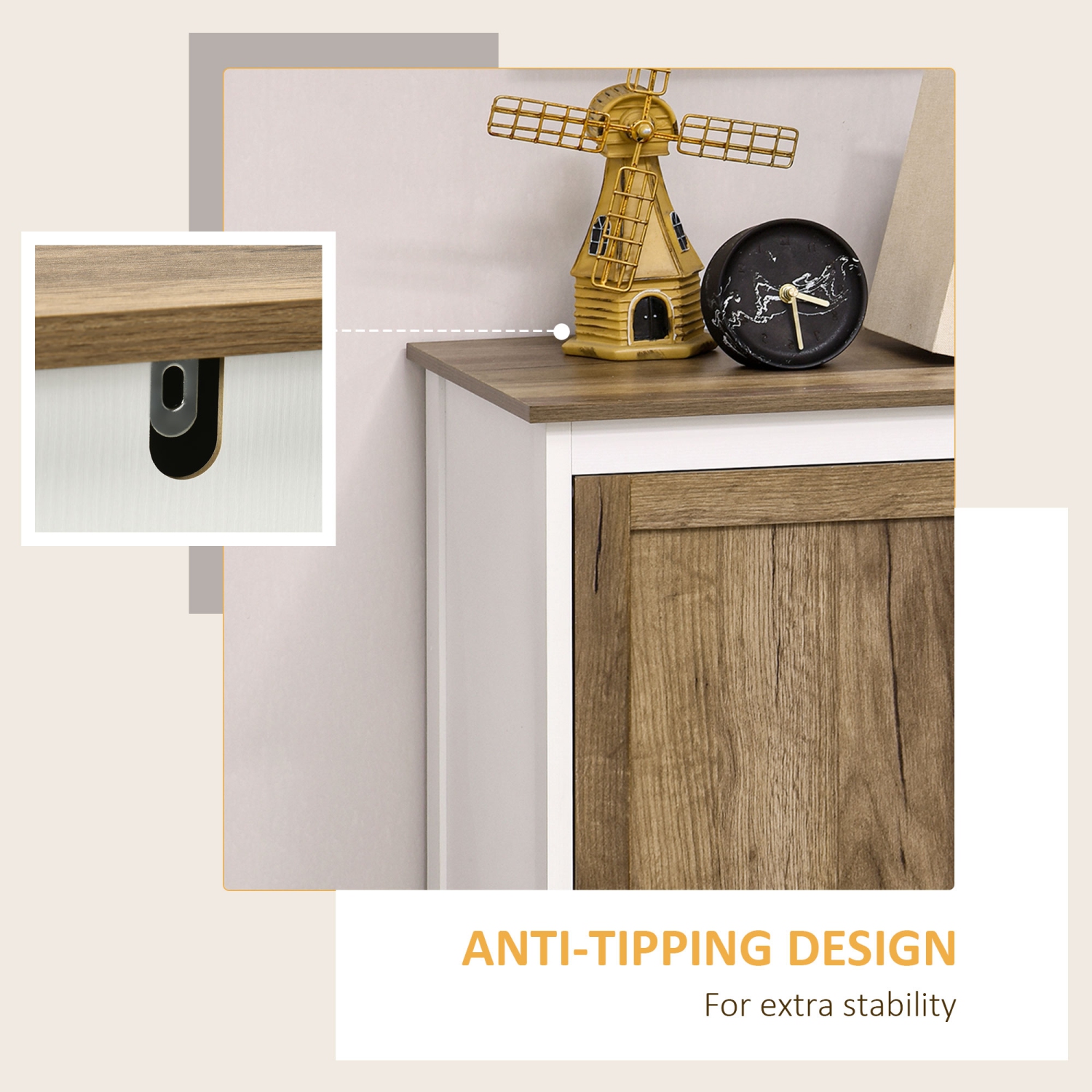 HOMCOM Farmhouse Storage Cabinet, Sideboard Storage Cabinet with Double Doors and Shelves for Kitchen, Living room, Dark Oak