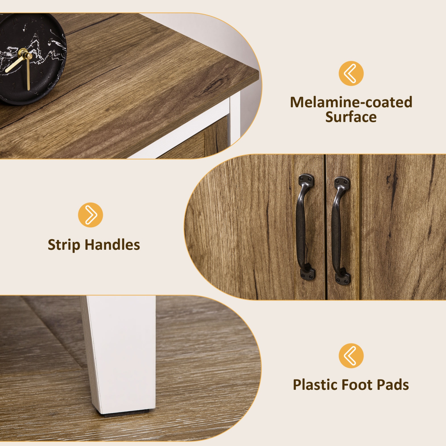 HOMCOM Farmhouse Storage Cabinet, Sideboard Storage Cabinet with Double Doors and Shelves for Kitchen, Living room, Dark Oak