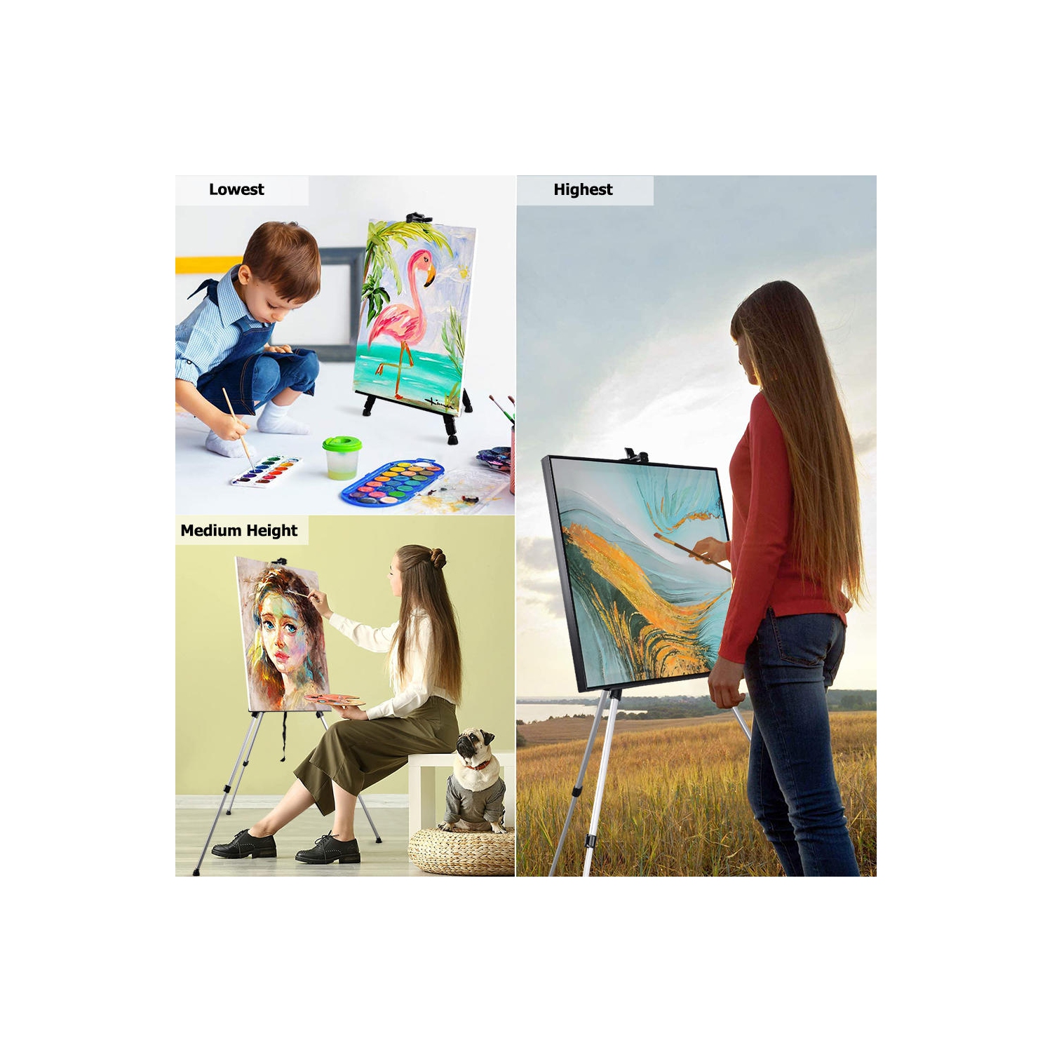 Chevalet d'art trépied en aluminium portable, monopodes réglables pour affiche affichant le dessin et la peinture