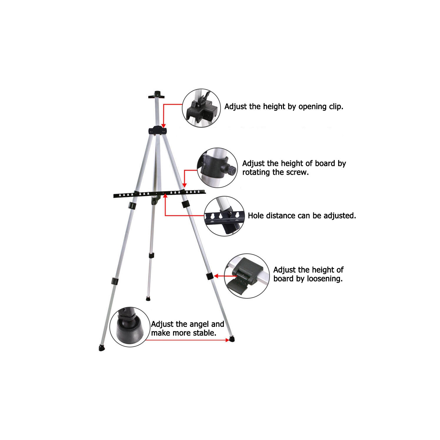 Chevalet d'art trépied en aluminium portable, monopodes réglables pour affiche affichant le dessin et la peinture
