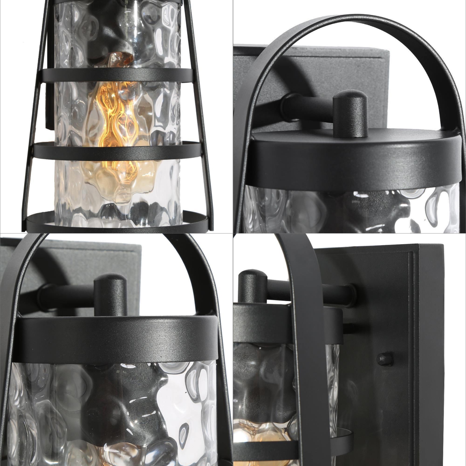 Applique de lanterne extérieure noire classique moderne, applique murale intérieure/extérieure traditionnelle à 1 lumière