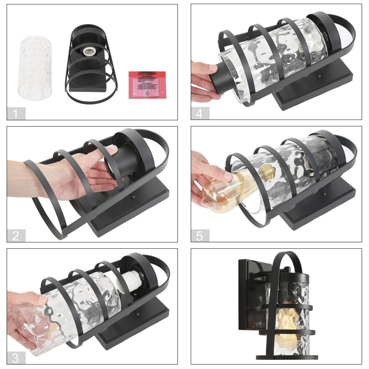 Applique de lanterne extérieure noire classique moderne, applique murale intérieure/extérieure traditionnelle à 1 lumière