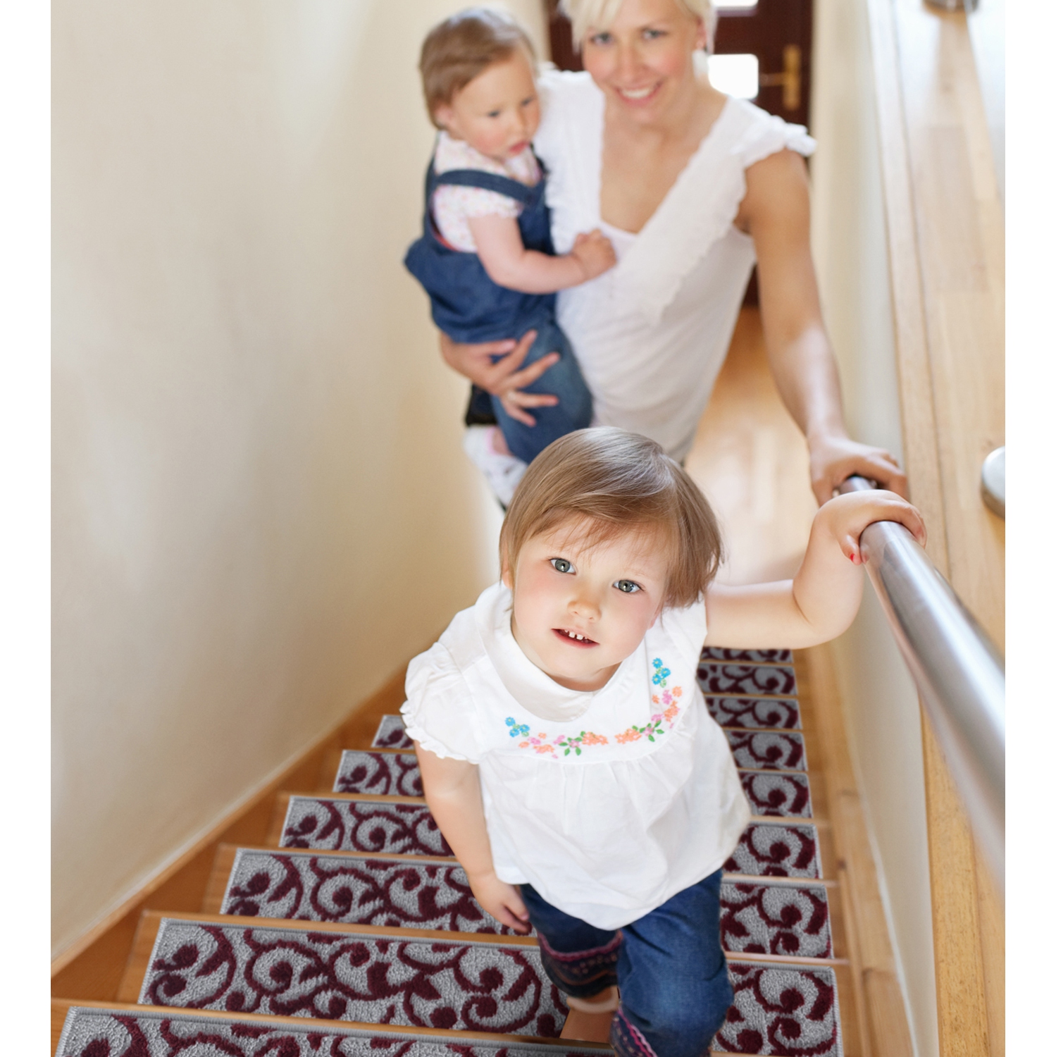 SussexHome Stair Treads - Carpet Strips for Indoor Stairs - Easy to Install with Double Adhesive Tape - Safe, 9" X 28" - 4-Pack - Red