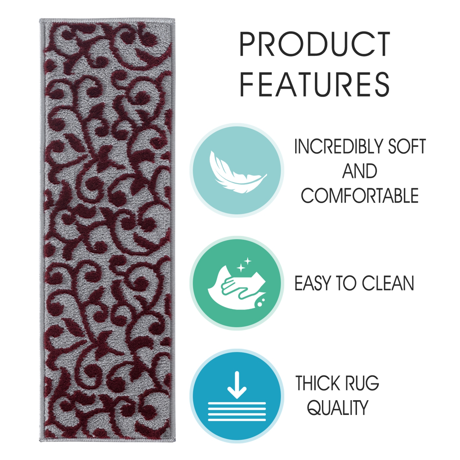 SussexHome Stair Treads - Carpet Strips for Indoor Stairs - Easy to Install with Double Adhesive Tape - Safe, 9" X 28" - 4-Pack - Red