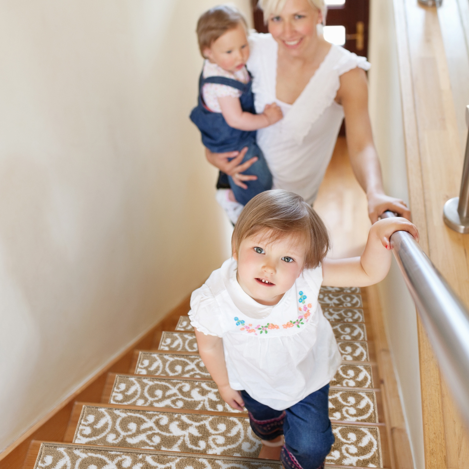 SussexHome Stair Treads - Carpet Strips for Indoor Stairs - Easy to Install with Double Adhesive Tape - Safe, 9" X 28" - 7-Pack - Beige