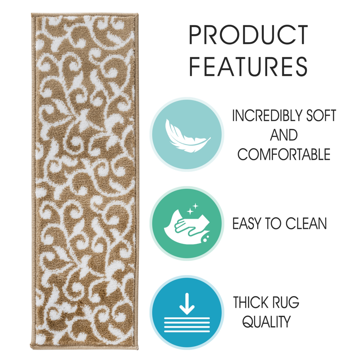 SussexHome Stair Treads - Carpet Strips for Indoor Stairs - Easy to Install with Double Adhesive Tape - Safe, 9" X 28" - 7-Pack - Beige