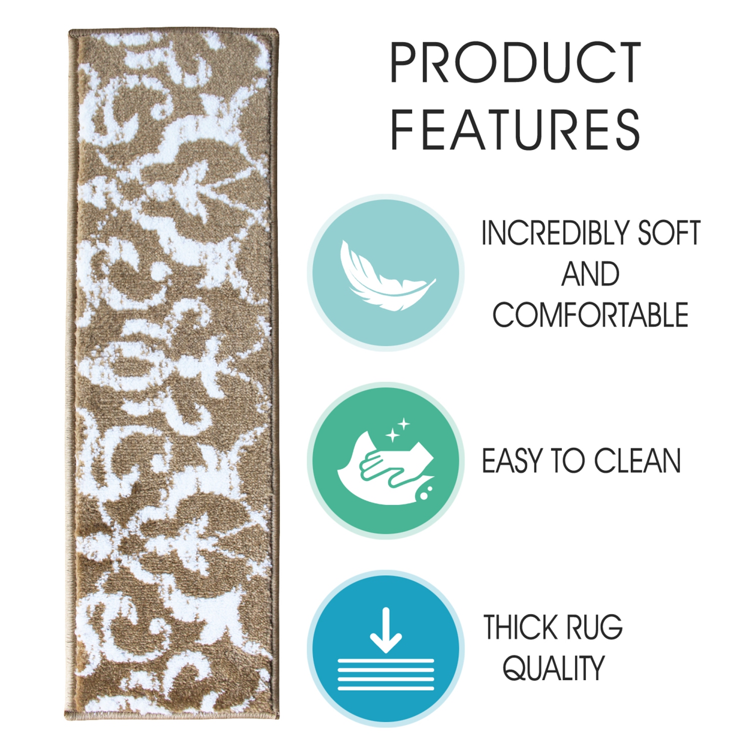 SussexHome Stair Treads - Carpet Strips for Indoor Stairs - Easy to Install with Double Adhesive Tape - Safe, 9" X 28" - 7-Pack - Beige