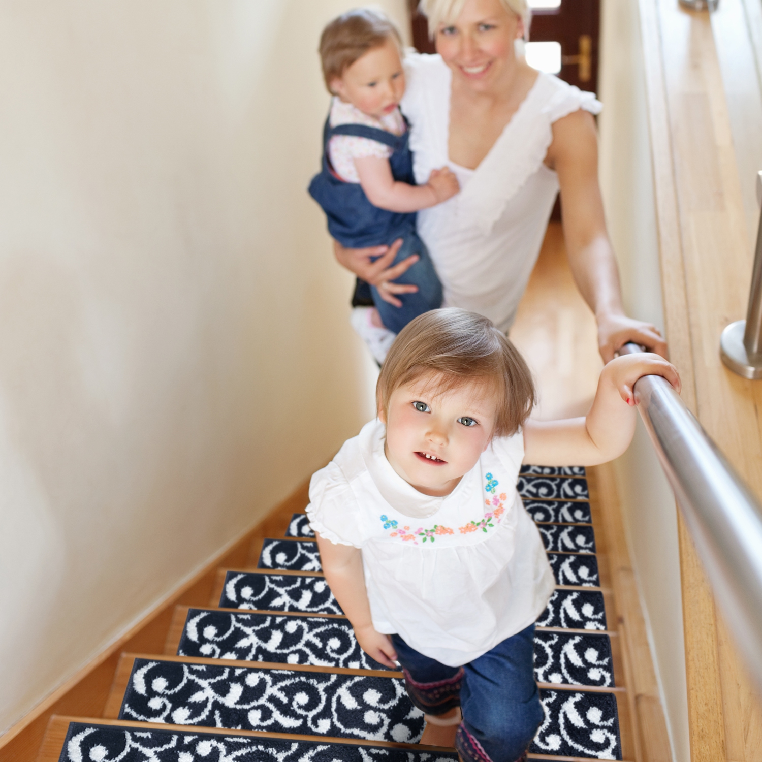 SussexHome Stair Treads - Carpet Strips for Indoor Stairs - Easy to Install with Double Adhesive Tape - Safe, 9" X 28" - 4-Pack - Navy